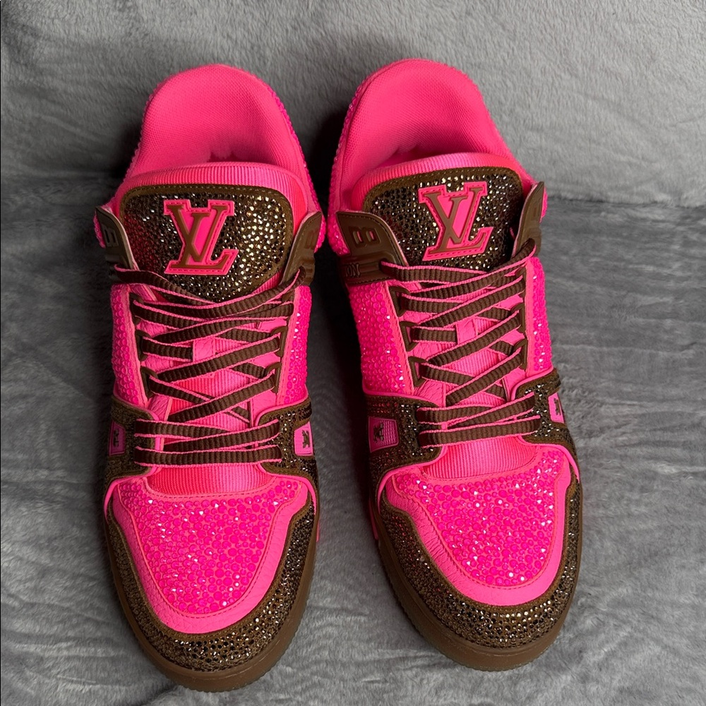 Louis Vuitton Women's Vibrant Pink and Brown Sneakers